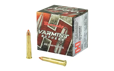 Hornady Varmint Express .22 Hornet 35 Grain V-MAX ammunition with polymer-tipped bullets for superior accuracy and rapid expansion.