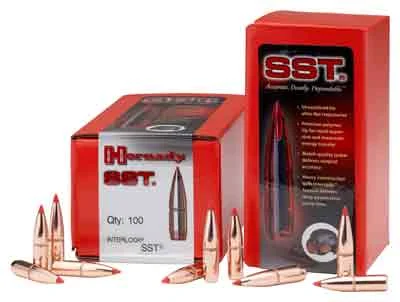 Hornady 30 Cal 150-grain SST bullets, 100-count box, designed for high-velocity hunting with rapid expansion and deep penetration.