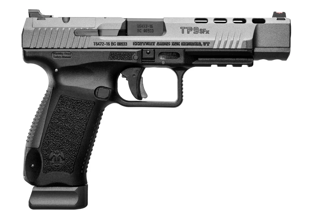 CANIK TP9SFX 9MM pistol with a tungsten finish, 10+1 capacity, and a 5" barrel.