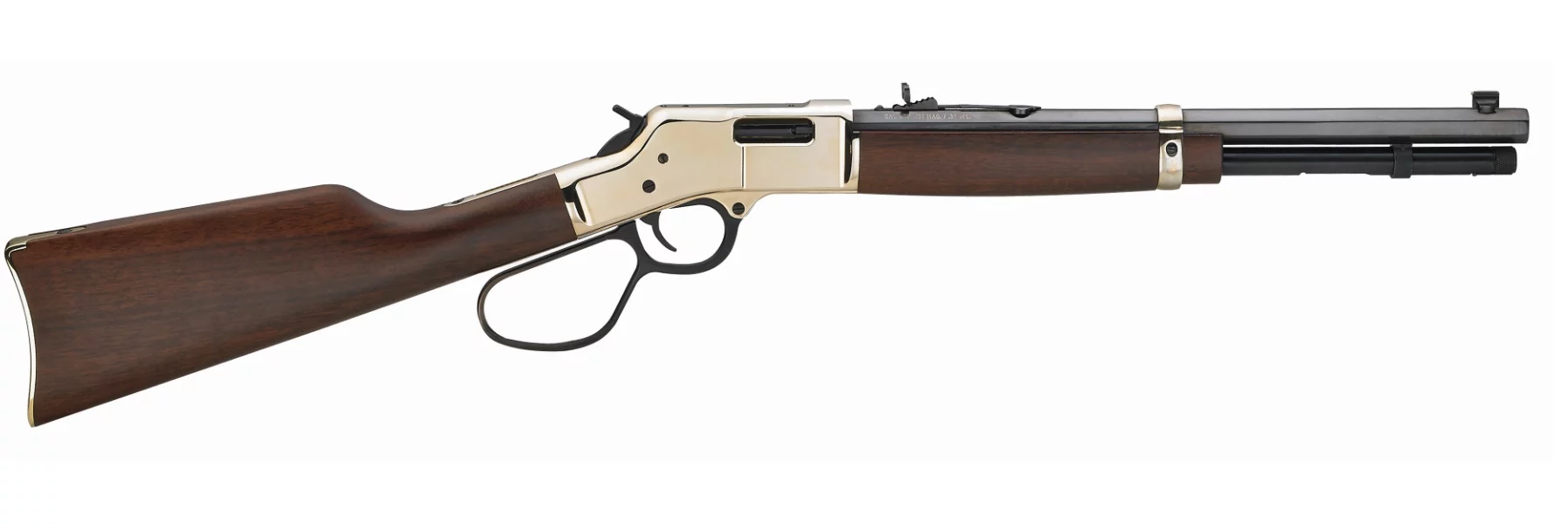 Henry Big Boy Brass Side Gate Carbine .327 Federal Magnum lever-action rifle with 16.5" barrel, 7-round capacity, and polished hardened brass receiver