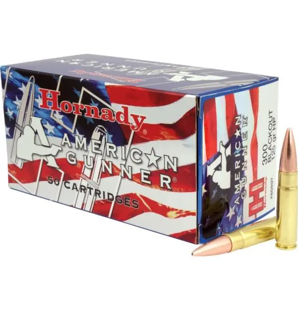 Hornady American Gunner .300 Blackout 125 Grain HP ammo for versatile shooting and reliable expansion.