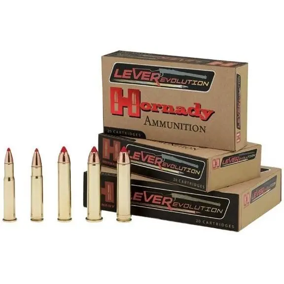 Hornady LEVERevolution .45-70 Gov 325 Grain FTX hunting ammo for lever-action rifles with increased velocity and deep penetration.