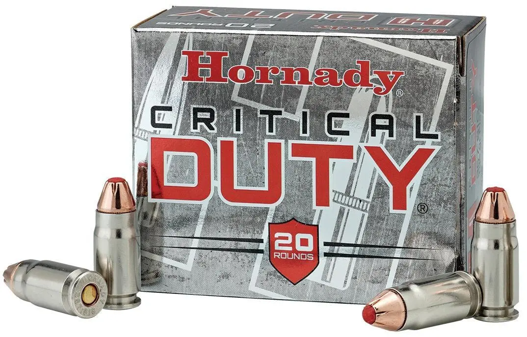 Hornady Critical Duty .357 SIG 135 Grain FlexLock® ammunition with Flex Tip® technology for barrier-blind performance and reliable self-defense.