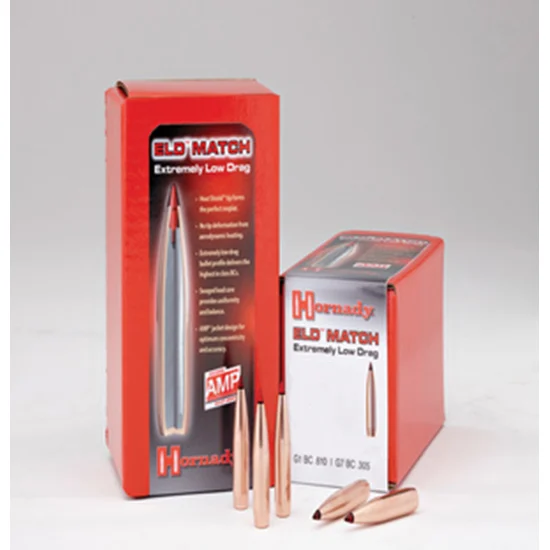 Hornady 30 Cal 168-grain ELD Match bullets, 100-count box, designed for extreme precision and long-range competitive shooting.