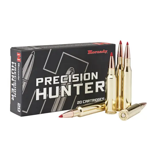 Hornady Precision Hunter 7mm-08 Rem 150 GR ELD-X ammunition for long-range hunting, 20-round box.