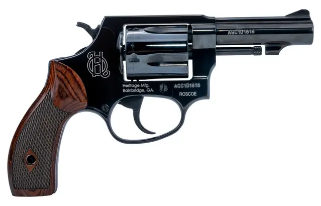 Heritage Roscoe .38 Special revolver with 3" blued barrel and smooth wood grips