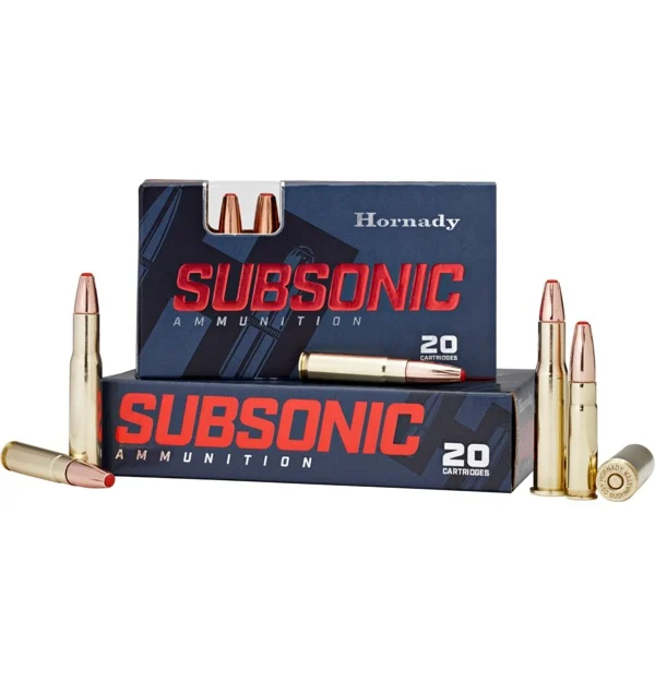Hornady Subsonic Rifle .350 Legend 250 Grain Sub-X® ammo for hunting, suppressed shooting, and precision.