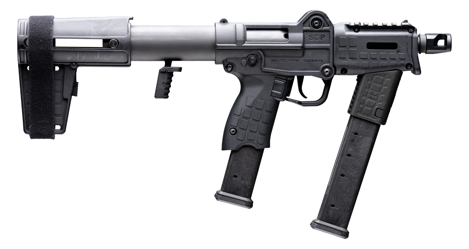 Kel-Tec SDP9BLKT SDP9 9mm with 6 inch threaded barrel and folding pistol brace