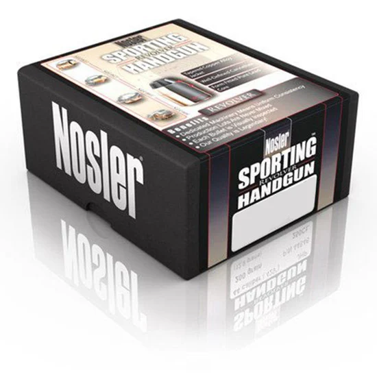 Nosler 9mm 124-grain jacketed hollow point bullets, 250-count box, designed for precision shooting, self-defense, and competitive handgun applications.