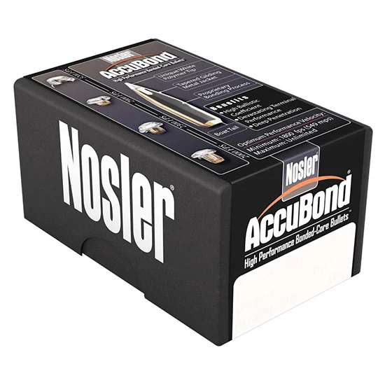 Nosler AccuBond 7mm 140-grain spitzer bullets, 50-count box, designed for long-range hunting with deep penetration and controlled expansion.