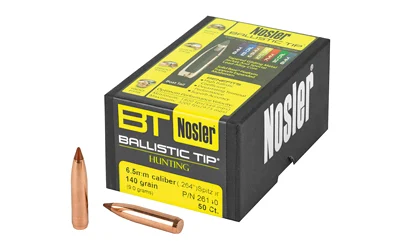 Nosler 6.5mm 140-grain Ballistic Tip Hunting bullets, 50-count box, designed for precision accuracy and controlled expansion for big game hunting.