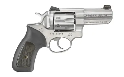 Ruger GP100 Wiley Clapp II revolver chambered in .357 Magnum with 3-inch stainless barrel, 7-round capacity, and Novak sights