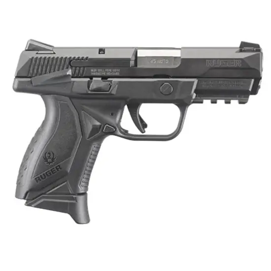 Ruger American Compact Pistol in .45 ACP with black nitride slide, 3.75-inch barrel, manual safety, and 10-round magazine