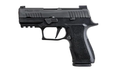 Sig Sauer P320 X-Compact 9mm pistol with 3.6" barrel, 15-round capacity, and black finish with night sights.