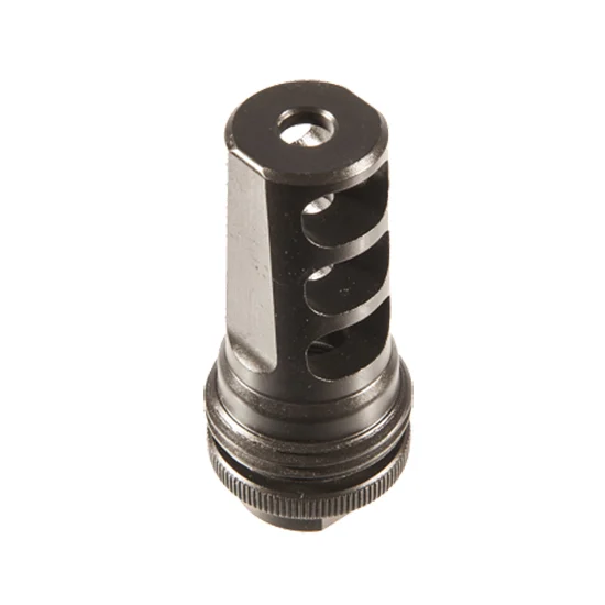 SilencerCo AC1733 ASR .458 Caliber Muzzle Brake in black steel with 5/8"-24 threading, featuring a 3-port design for recoil reduction and compatibility with Specwar, Saker, Omega, Hybrid, and Harvester Big Bore suppressors.