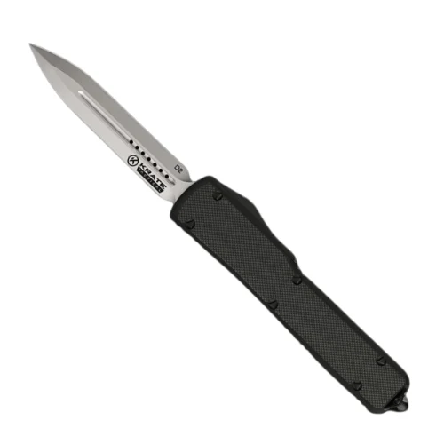 Krate Tactical Ghost OTF Knife with dual-edge dagger blade and gray G10 inlay handle