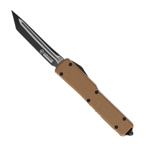 Krate Tactical Sandstorm OTF Knife with tanto blade and flat dark earth aluminum handle