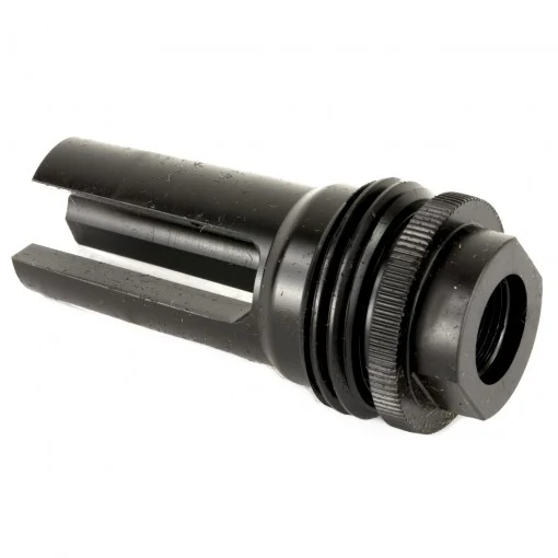 SilencerCo AC1570 ASR 9mm Luger Flash Hider in black steel with 1/2"-28 threading, compatible with Specwar, Saker, Omega, Hybrid, and Harvester Big Bore suppressors.