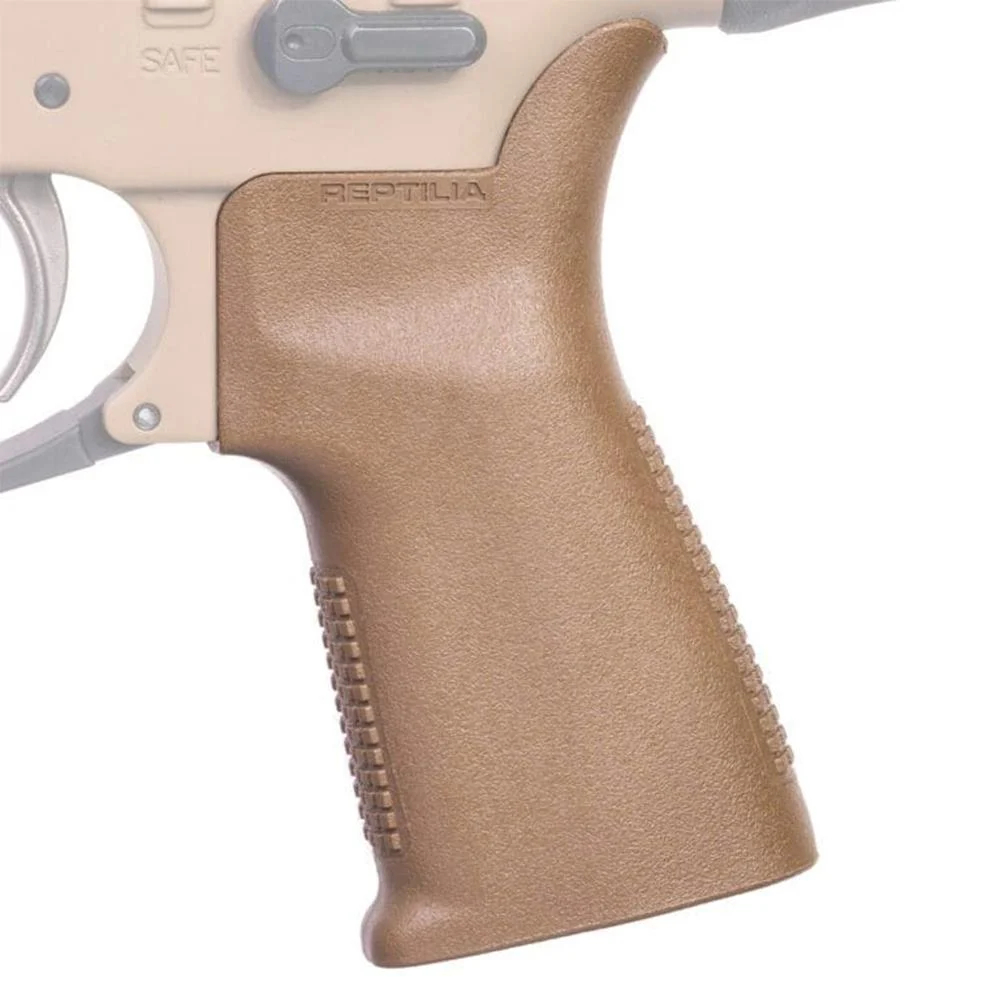 Reptilia CQG AR-15/AR-10 pistol grip in Flat Dark Earth polymer, compact design, part number CQG-FDE.