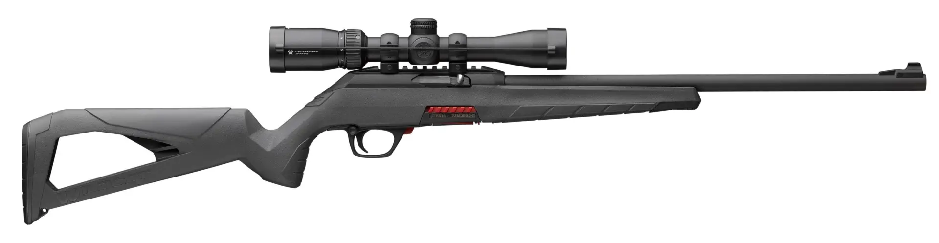 Winchester Wildcat .22 LR semi-automatic rifle with 18" barrel, Vortex Crossfire II 2-7x32mm scope, and black synthetic stock