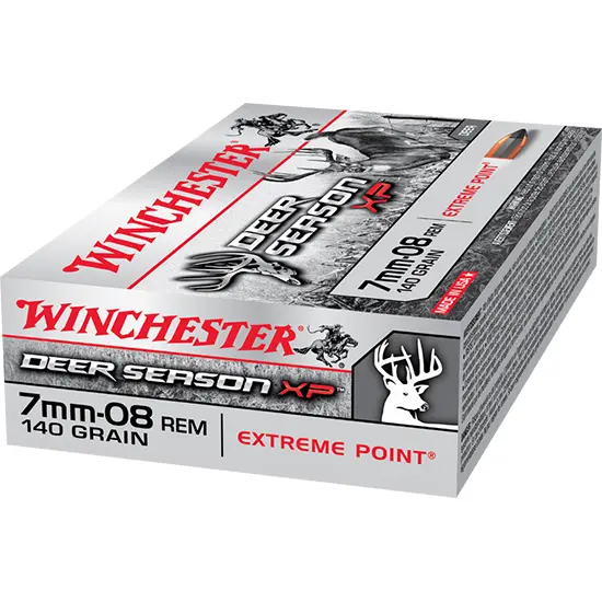 Winchester Deer Season XP 7mm-08 Remington 140-grain Extreme Point ammunition box and cartridge.