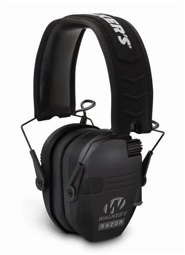 Walker's Razor Slim Electronic Earmuffs in black with low-profile ear cups and 23 dB noise reduction