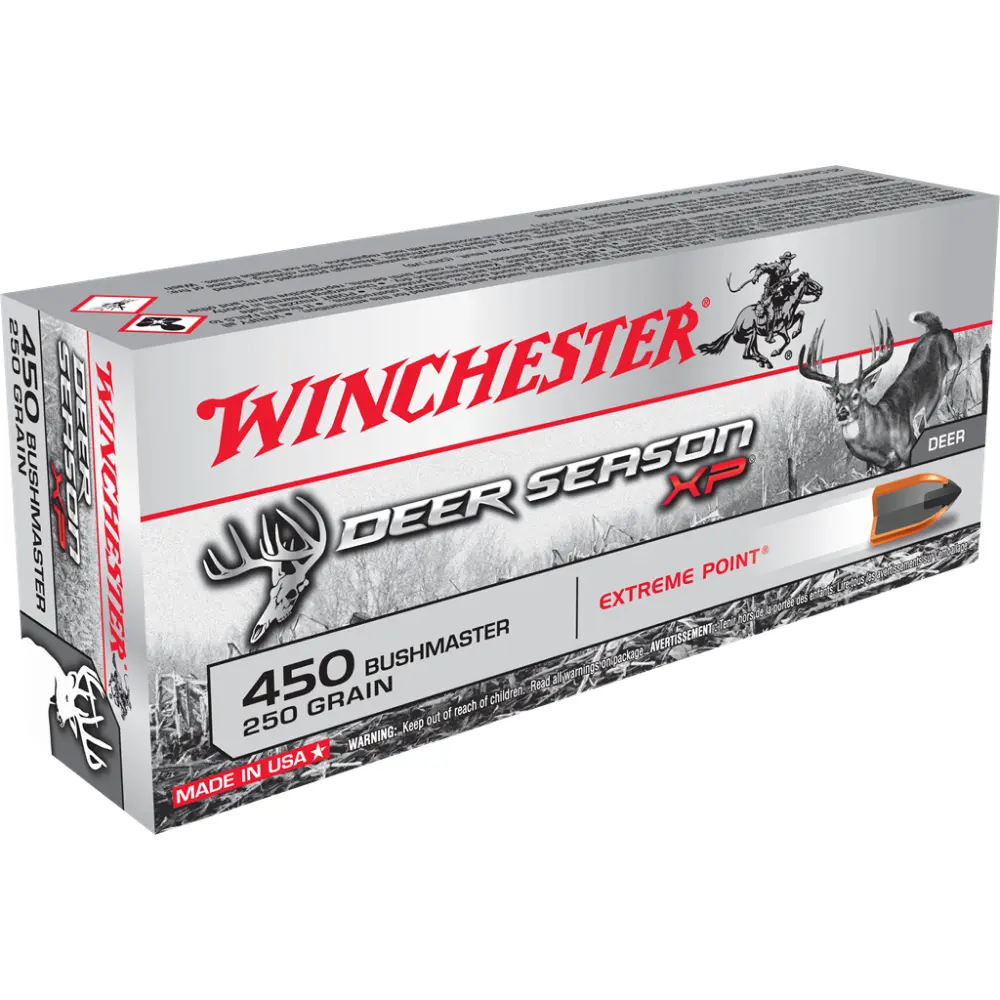 Winchester Ammo X450DS Deer Season XP 450 Bushmaster 250 GR Extreme Point for deer hunting, 20-round box.