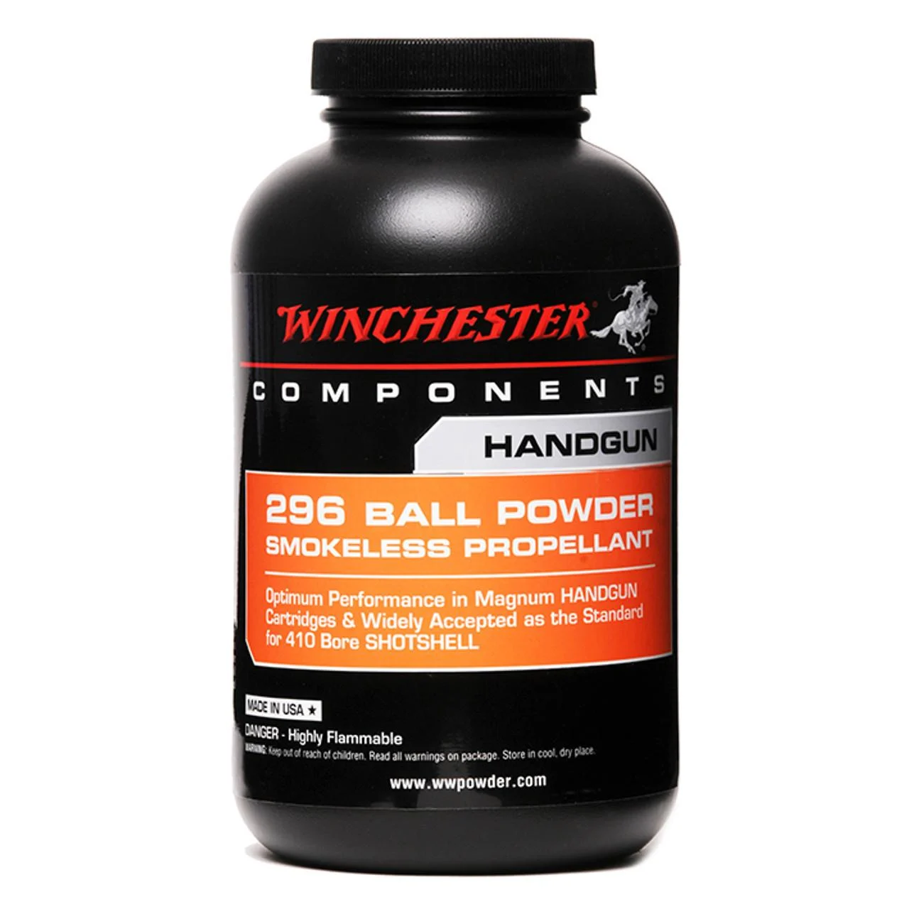 Winchester 296 1lb spherical powder container for magnum pistol and .410 bore loads