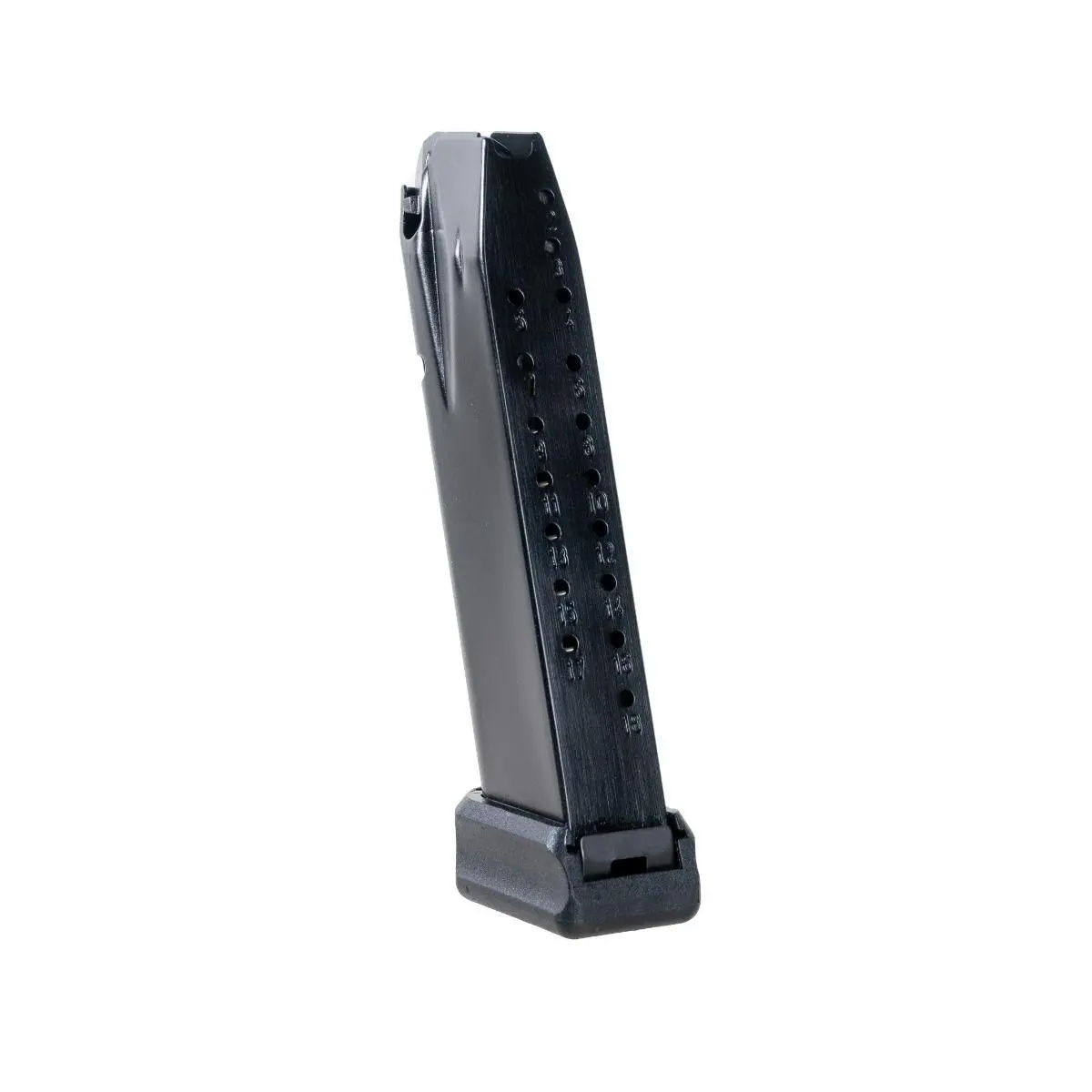 Canik full-size handgun magazine with +2 extension, 9mm, 18-round capacity, designed for select Canik models.