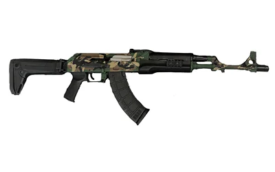 Zastava ZPAP M70 AK rifle in M81 Woodland camo with 16.3" chrome-lined barrel and folding Magpul Zhukov stock