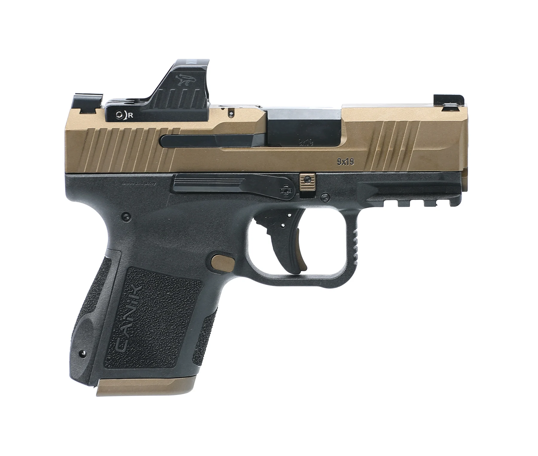 Canik METE MC9 9mm, bronze finish, 15+1 capacity, compact handgun.