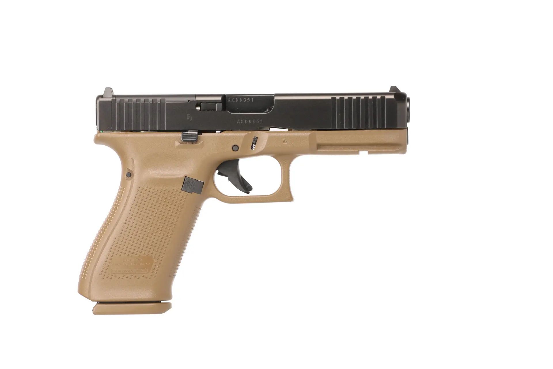 Glock G21 Gen5 MOS .45 ACP pistol with 4.6" barrel, 10-round capacity, FDE polymer frame, and optic-ready slide