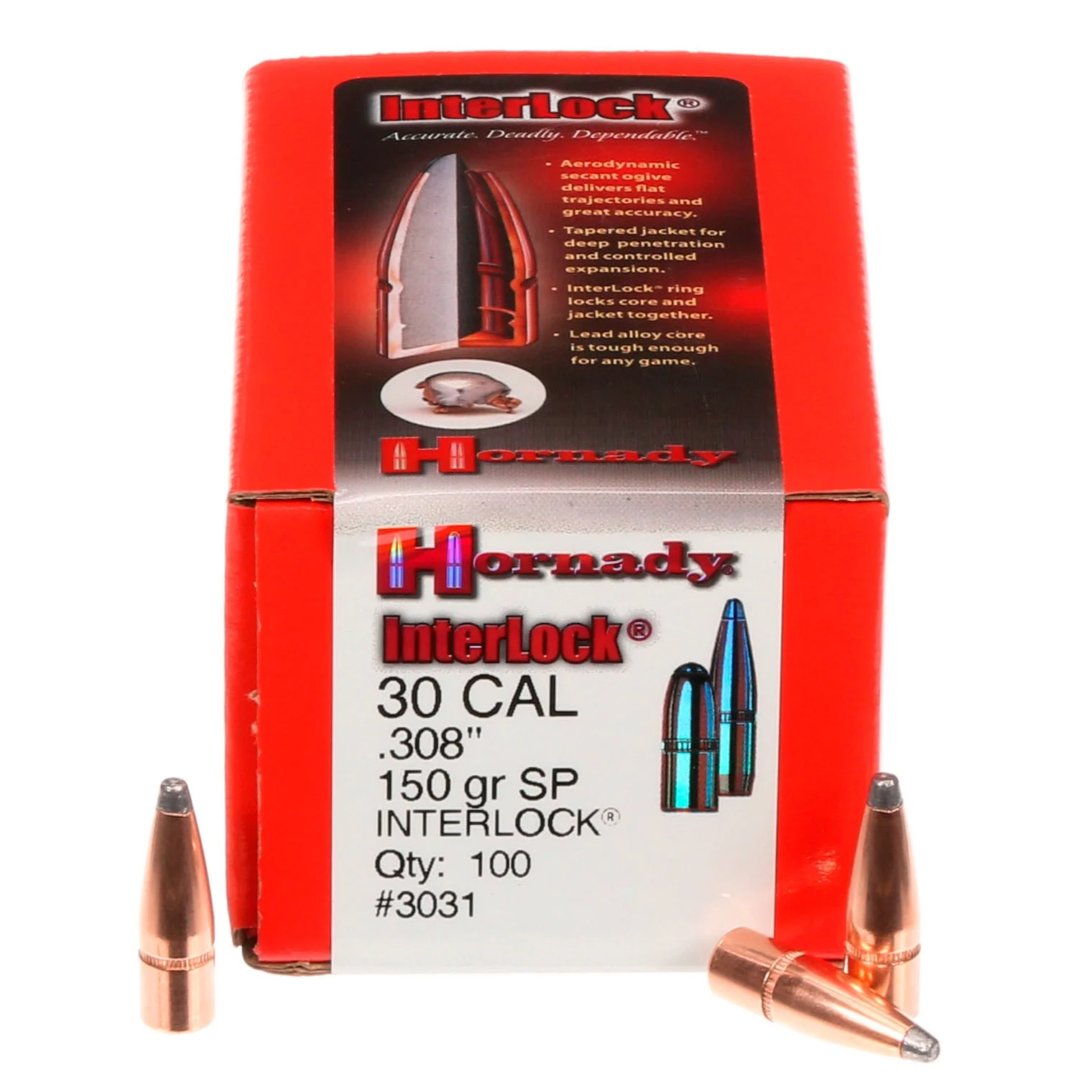 Hornady .308 Diameter 150 Grain InterLock Bullets – 100 Count