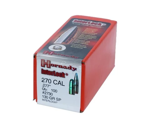 Hornady .270 Caliber .277 Diameter 130 Grain InterLock® Spire Point Bullets – 100 Count