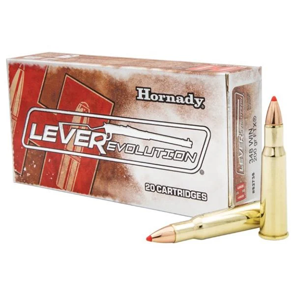 Hornady LEVERevolution .348 Win 200 Grain FTX hunting ammo with superior accuracy, increased velocity, and deep penetration.