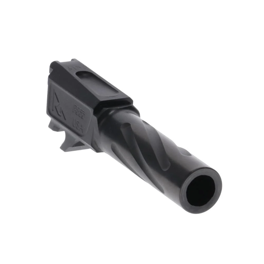 Rival Arms black steel drop-in barrel for SIG P365, featuring 1:10 twist rate and target-crowned muzzle