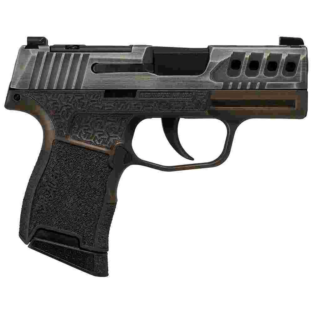 Sig Sauer P365 "Gold Bug" 9mm pistol with a distressed gray slide, brown grip, 3.1" barrel, and X-RAY 3 sights.
