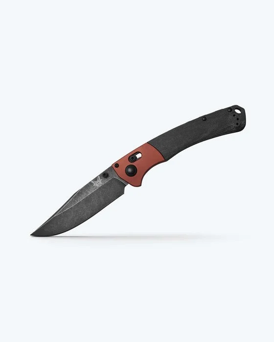 Benchmade Crooked River 15080BK-04 folding knife with black Micarta handle, burnt copper aluminum bolster, and MagnaCut clip-point blade