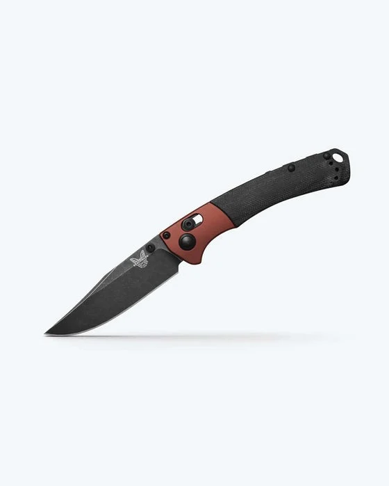 Benchmade Mini Crooked River 15085BK-04 folding knife with black Micarta handle, burnt copper bolster, and MagnaCut clip-point blade