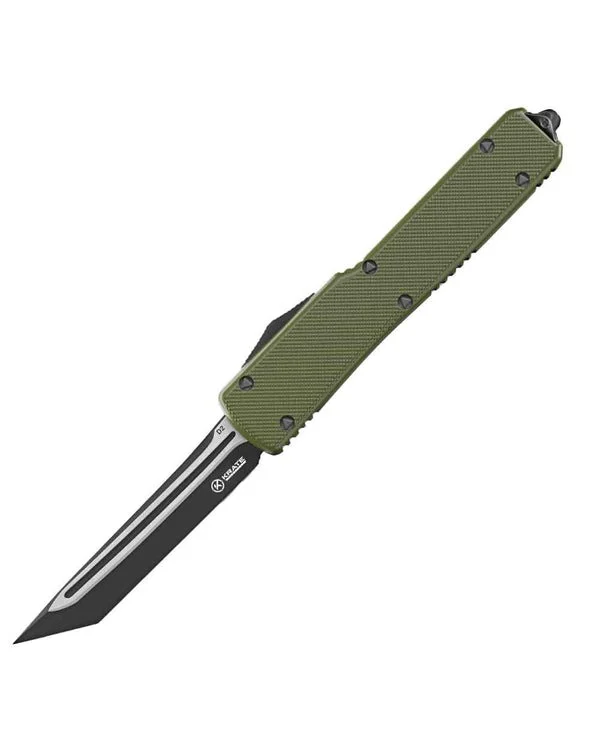Krate Tactical Ranger OTF Knife with tanto blade and OD green anodized aluminum handle
