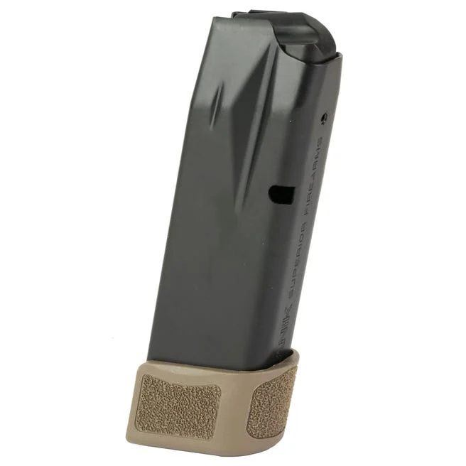 Canik METE MC9 magazine in Flat Dark Earth, 15-round capacity with full grip extension for enhanced handling.