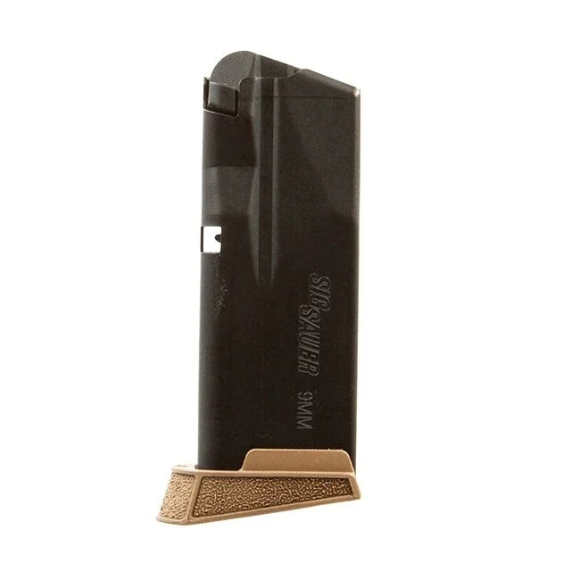 SIG P365 9mm 10-round extended magazine with Coyote Brown grip extension and steel body