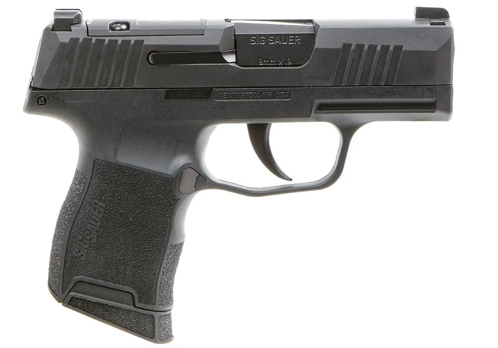 SIG Sauer P365 9mm pistol with 3.1-inch barrel, Nitron finish, XRAY3 night sights, and 10-round magazine, optic-ready