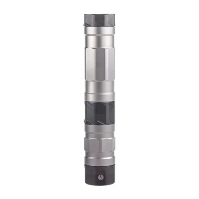 Front view of SilencerCo Switchback 22 suppressor showcasing its sleek titanium and stainless steel construction.