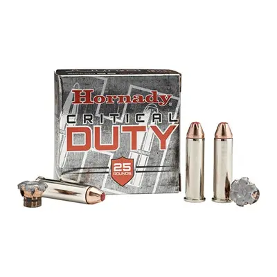 Hornady .357 Magnum 135 Grain Critical Duty® ammunition, available at Black Bayou Armory, with FlexLock® bullet and Flex Tip® technology for superior terminal performance.