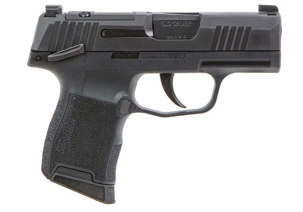 SIG Sauer P365 9mm pistol with 3.1-inch barrel, optic-ready Nitron slide, manual safety, XRAY3 night sights, and 10-round magazine