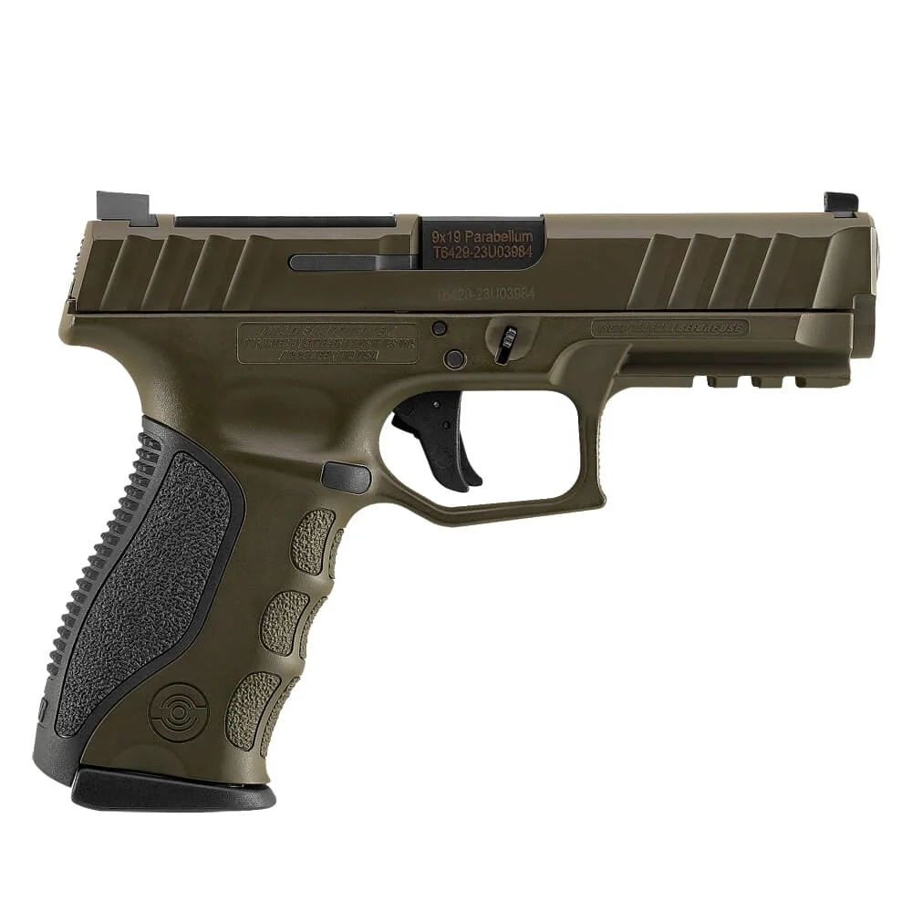 Stoeger STR‑9 Mid‑Size 9 mm semi-auto pistol with OD Green finish, 4.17″ barrel, and 15-round capacity